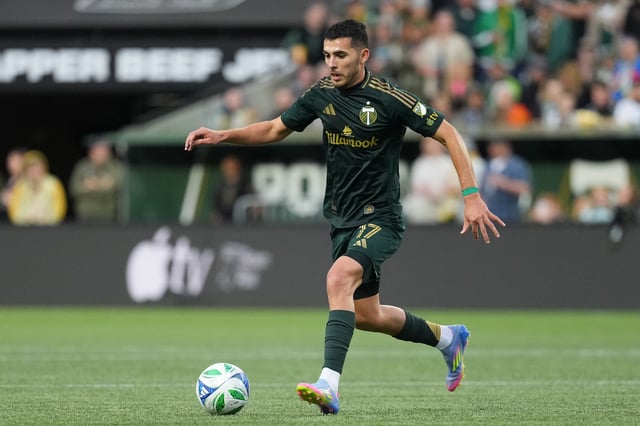 Cristhian Paredes #17 of Portland Timbers controls the ball during the MLS match between Portland Timbers and Seattle Sounders at Providence Park on May 17, 2025 in Portland, Oregon.