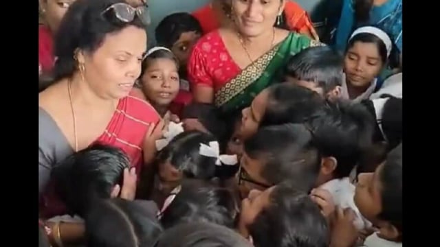 A video of the farewell went viral on social media, in which students can be seen lining up to hug the teacher while crying.