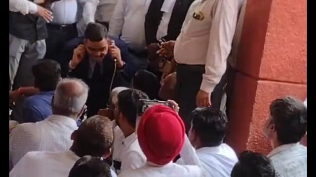 Rinku Singh Rahi performed sit-ups while holding his ears in front of lawyers on Tuesday. (Sourced)