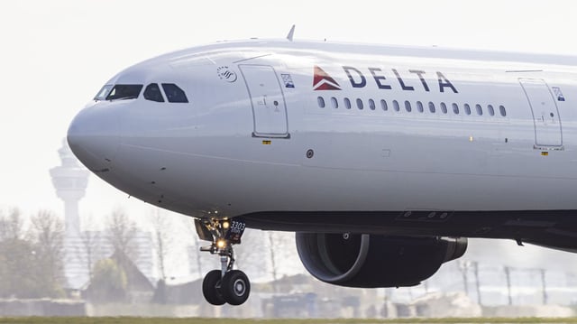 A Delta Air Lines Airbus A330-300 in Amsterdam, the Netherlands, in April. Photo: Nicolas Economou/NurPhoto via Getty Images