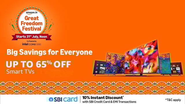Smart TVs from top brands are now up to 65% off in the Amazon Great Freedom Festival Sale 2025.