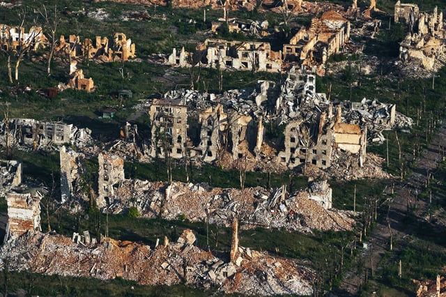 Ruins of destroyed buildings in Chasiv Yar on July 24.