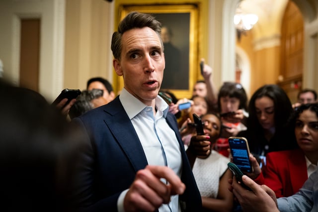 Sen. Josh Hawley, R-Missouri, speaks with reporters at the U.S. Capitol on June 28, 2025, in Washington, DC.