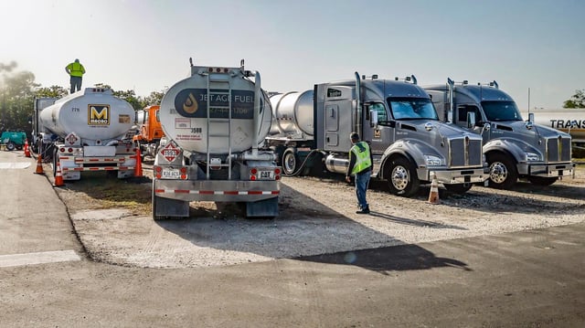 Fuel trucks are seen along the roadway to Alligator Alcatraz in Ochopee, Florida, on Friday, July 25, 2025. (PHOTO BY AL DIAZ/Miami Herald/TNS)