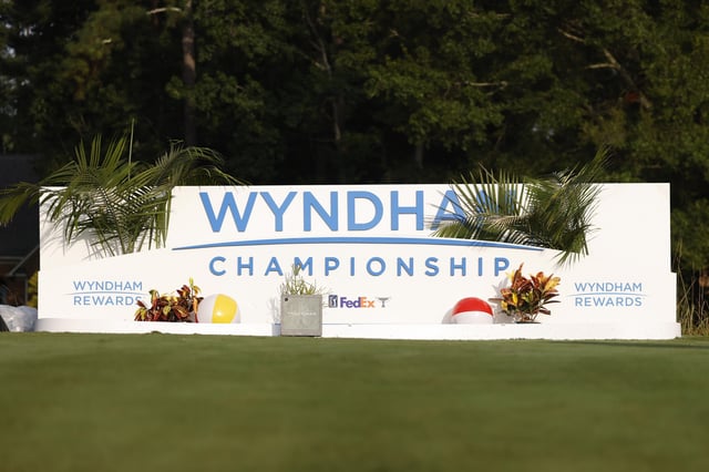 A detailed photo of the Wyndham Championship logo prior to the Wyndham Championship 2025 at Sedgefield Country Club on July 30, 2025 in Greensboro, North Carolina.
