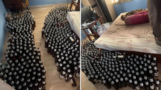 Bilder aus der Wohnung des Mannes zeigen die Ansammlung von Bierflaschen.