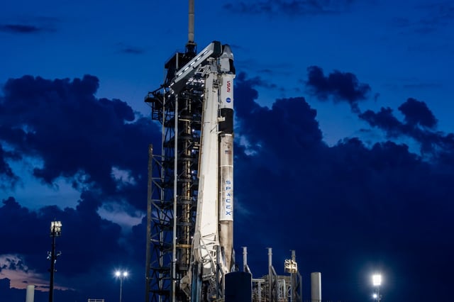 A SpaceX Falcon 9 rocket topped with the Crew Dragon Endeavour sits at Kennedy Space Center Launch Pad 39-A ahead of a planned Thursday launch to take the Crew-11 mission to the International Space Station. (Courtesy/SpaceX)