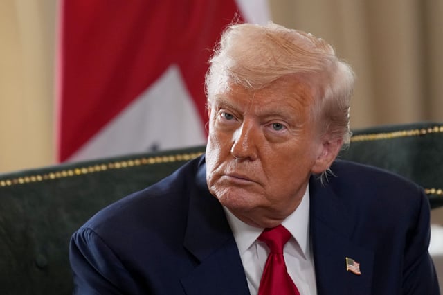 President Donald Trump listens as he meets British Prime Minister Keir Starmer for bilateral talks at Trump Turnberry golf club on July 28, 2025, in Turnberry, Scotland.
