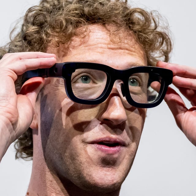 Mark Zuckerberg, chief executive officer of Meta Platforms Inc., wears Orion augmented reality (AR) glasses during the Meta Connect event in Menlo Park, California, US, on Wednesday, Sept. 25, 2024. Meta Platforms Inc. debuted its first pair of augmented reality glasses, devices that show a combined view of the digital and physical worlds, a key step in Chief Executive Officer Mark Zuckerberg's goal of one day offering a hands-free alternative to the smartphone.