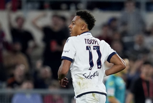 Soccer Football - Coppa Italia - Final - AC Milan v Bologna - Stadio Olimpico, Rome, Italy - May 14, 2025 Bologna's Dan Ndoye celebrates scoring their first goal REUTERS/Matteo Ciambelli/File Photo
