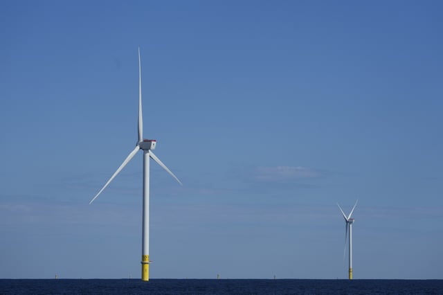 FILE - Offshore wind turbines of South Fork Wind operate off the coast of Block Island, R.I., Oct. 9, 2024. (AP Photo/Seth Wenig, File)