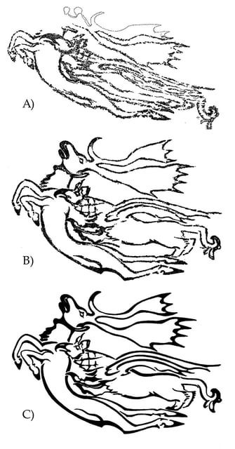 A reconstruction of a tattoo of a horse-like creature.