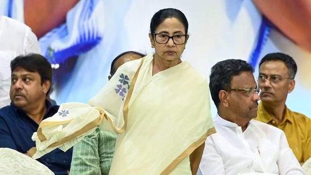 Chief minister of West Bengal Mamata Banerjee during the a co-ordination meeting with the organizers of community Durga Puja in Kolkata on Thursday