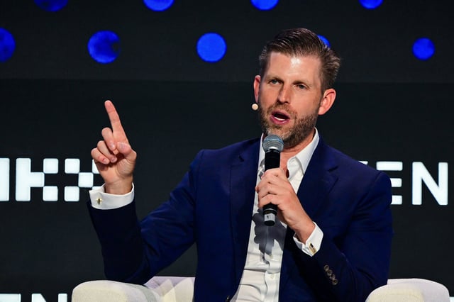 Eric Trump, who along with Don Jr. and other business associates runs World Liberty Financial, participated in a session during the Token 2049 crypto conference in Dubai on May 1, 2025.