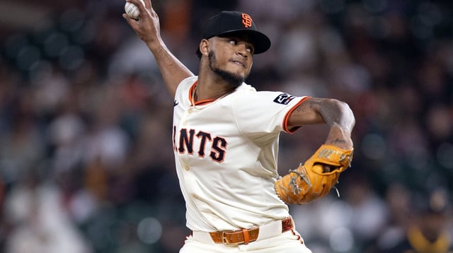 Jul 28, 2025; San Francisco, California, USA; San Francisco Giants pitcher Camilo Doval (75) delivers a pitch against the Pittsburgh Pirates during the ninth inning at Oracle Park. Mandatory Credit: D. Ross Cameron-Imagn Images
