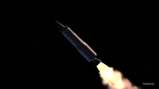 A notional representation of the Sentinel ICBM firing its second stage rocket motor. (Image credit: Northrop Grumman)