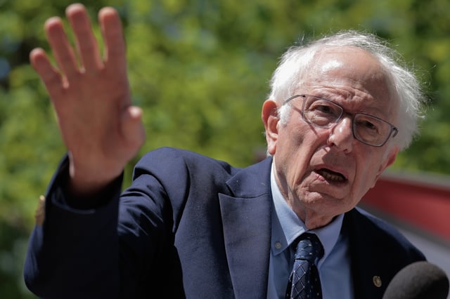 Senator Bernie Sanders speaks during a rally in Washington, D.C. on April 29, 2025.