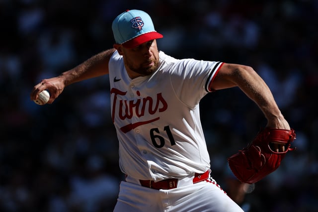 Minneapolis, Minnesota, USA; Minnesota Twins pitcher Brock Stewart (61) delivers a pitch against the Tampa Bay Rays during the seventh inning at Target Field. Mandatory Credit: Matt Krohn-Imagn Images/File Photo