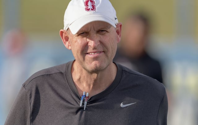 Head coach Troy Taylor of the Stanford Cardinal walks on to the field before the second half of a game against the San Jose State Spartans on Nov. 29, 2024, at CEFCU Stadium in San Jose, Calif.