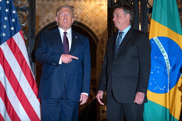 President Donald Trump with Brazilian President Jair Bolsonaro during a dinner at Mar-a-Lago in Palm Beach, Fla., on March 7, 2020. 