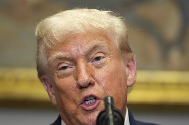 President Donald Trump speaks during an event to sign an executive order restarting the Presidential Fitness Test in public schools, Thursday, July 31, 2025, in the Roosevelt Room of the White House in Washington.