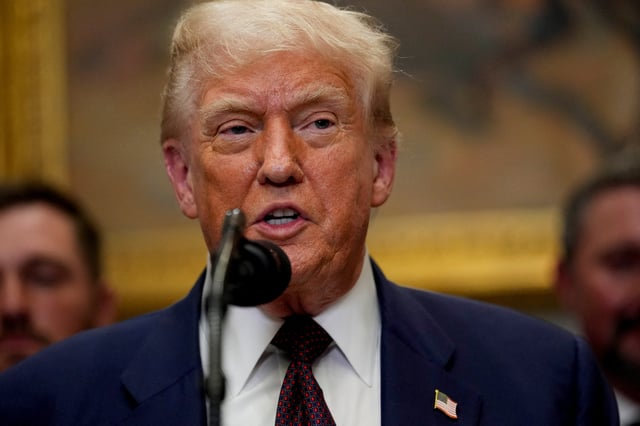 U.S. President Donald Trump delivers remarks in the Roosevelt Room at the White House in Washington, D.C., U.S., July 31, 2025. REUTERS/Kent Nishimura