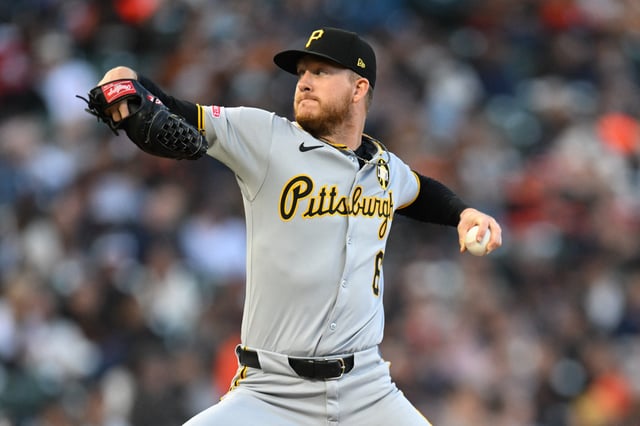 Jul 29, 2025; San Francisco, California, USA; Pittsburgh Pirates starting pitcher Bailey Falter (6) throws against the San Francisco Giants during the third inning at Oracle Park. Mandatory Credit: Eakin Howard-Imagn Images/File Photo