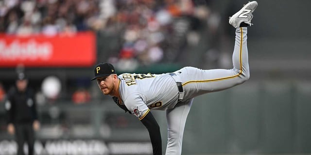 Jul 29, 2025; San Francisco, California, USA; Pittsburgh Pirates starting pitcher Bailey Falter (6) throws against the San Francisco Giants during the fourth inning at Oracle Park. Mandatory Credit: Eakin Howard-Imagn Images