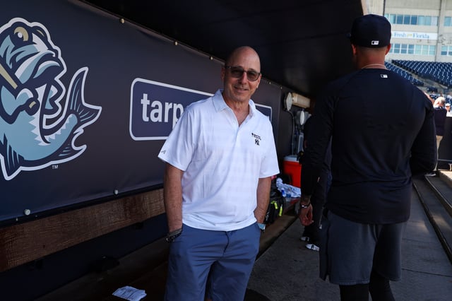 TAMPA, FL - FEBRUARY 15: General Manager, Brian Cashman of the New York Yankees looks on during spring training at George M. Steinbrenner Field on February 15, 2025 in Tampa, Florida.