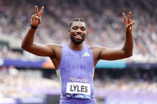 Athletics - Diamond League - London - London Stadium, London, Britain - July 19, 2025 Noah Lyles of the U.S. after finishing second in the Men's 100m final Action Images via Reuters/Peter Cziborra/File Photo