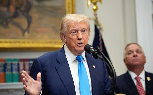 President Donald J. Trump takes questions from reporters in the Roosevelt Room of the White House in July. (Yuri Gripas/Pool/CNP/DPA/Abaca Press/TNS)