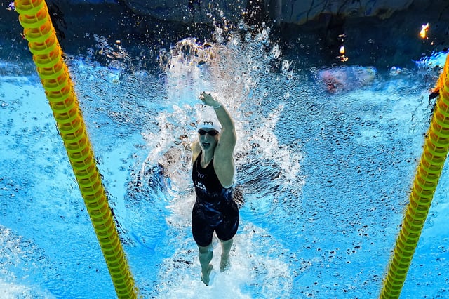Swimming - World Aquatics Championships - Women 800m Freestyle - World Aquatics Championships Arena, Singapore - August 1, 2025 Katie Ledecky of the U.S. in action during heat 3 REUTERS/Marko Djurica