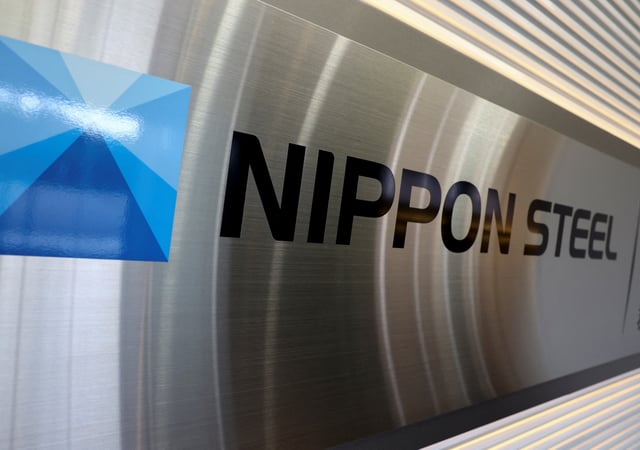 The Nippon Steel logo is displayed at the company's East Nippon Works Kimitsu Area plant in Kimitsu, east of Tokyo, Japan May 26, 2025.  REUTERS/Issei Kato/ File Photo