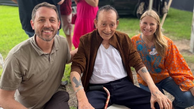Flaco Jimenez (center) at one time owned a food truck with his wife in the San Antonio area called Tacos Jimenez.