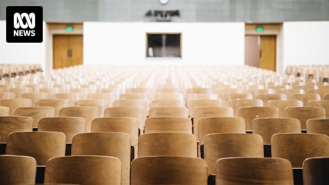 An empty university lecture hall.