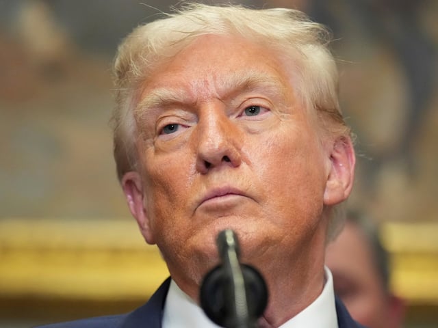 President Donald Trump listens during an event to sign an executive order restarting the Presidential Fitness Test in public schools, Thursday, July 31, 2025, in the Roosevelt Room of the White House in Washington. (AP Photo/Jacquelyn Martin)