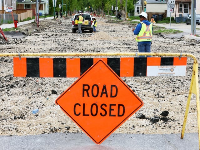 Roadwork on a Winnipeg street during the 2024 construction season. Small businesses say prolonged disruptions like these can hurt access and revenue.