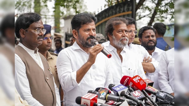 Sangareddy: Telangana Chief Minister A Revanth Reddy addresses the media outside...