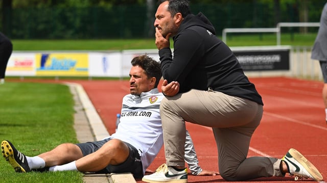 v.l.: Trainer Thomas Stamm und Thomas Brendel (Geschäftsführer, SG Dynamo Dresden).