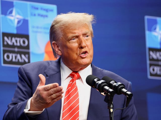 U.S. President Donald Trump speaks during a press conference at the NATO summit in The Hague, Netherlands June 25, 2025. REUTERS/Piroschka Van De Wouw