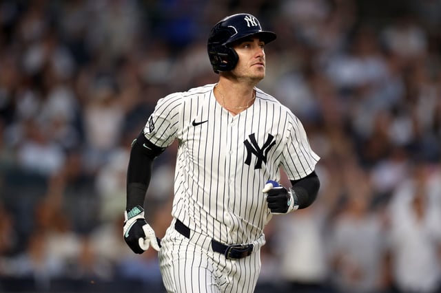 NEW YORK, NEW YORK - JULY 29: Cody Bellinger #35 of the New York Yankees connects for his third inning three run home run against the Tampa Bay Rays at Yankee Stadium on July 29, 2025 in New York City.