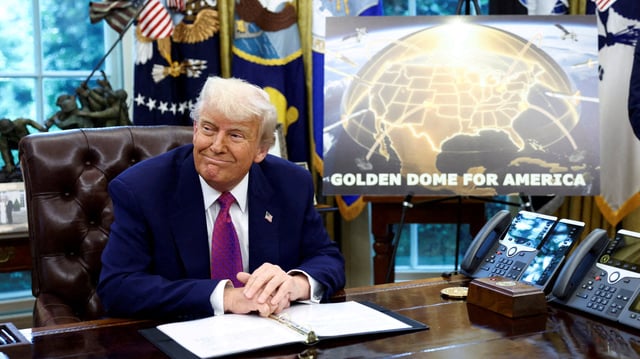 U.S. President Donald Trump makes an announcement regarding the Golden Dome missile defense shield.
