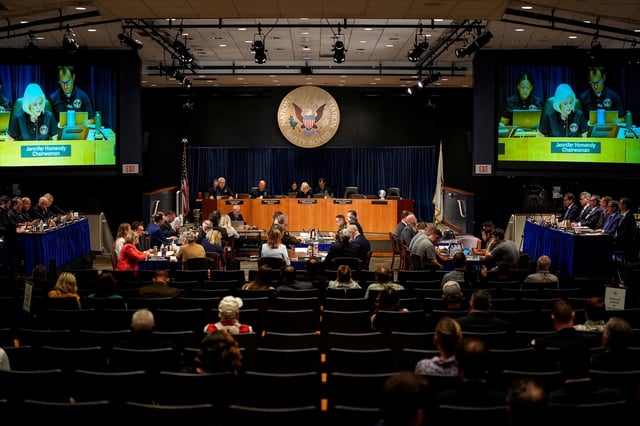 National Transportation Safety Board Chairwoman Jennifer Homendy presides over day three of an NTSB investigative hearing on the January midair collision between an Army Black Hawk helicopter and an American Airlines regional jet, at NTSB headquarters in Washington, DC.