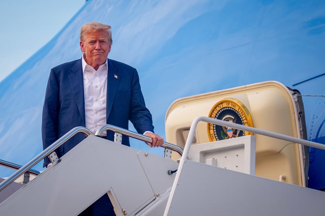 Donald Trump arrives at Andrews Air Force Base, Maryland on July 29, 2025.