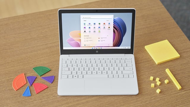 Microsoft Surface Laptop SE placed on a school desk