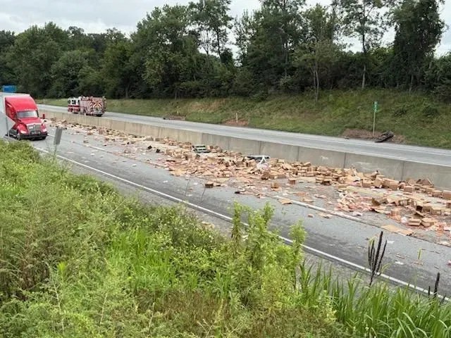 Photo of the hot dogs spilled on I-83 in York County near Exit 4 and Exit 8 on Aug. 1, 2025.
