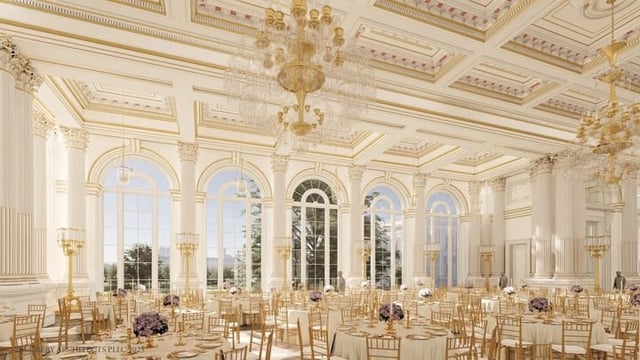 Trump anunció que el Capitolio está creando un gran salón de baile para fiestas opulentas.  (Ilustraciones compartidas por la Casa Blanca).