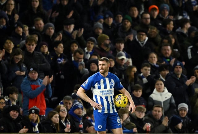 Soccer Football - Premier League - Brighton & Hove Albion v Wolverhampton Wanderers - The American Express Community Stadium, Brighton, Britain - January 22, 2024 Brighton & Hove Albion's James Milner REUTERS/Dylan Martinez/File Photo