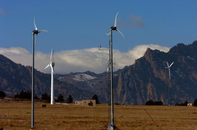 Wind turbines on the property of the National Renewable Energy Laboratory, which are used for research, are shown in a file photo. (Photo by Helen H. Richardson/The Denver Post)