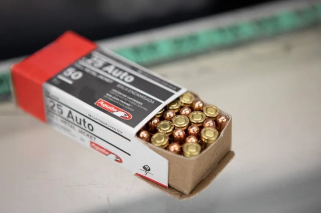A box of ammunition on the counter at Big 5 Sporting Goods in El Cerrito on Sept. 9, 2019. (Anne Wernikoff, CalMatters)